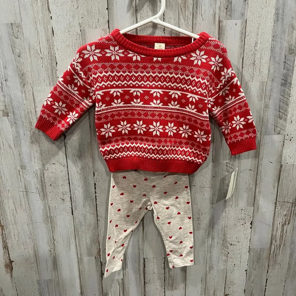 New! Tucker + Tate Holiday Christmas Red Jacquard Sweater & Pants Set 6 Months